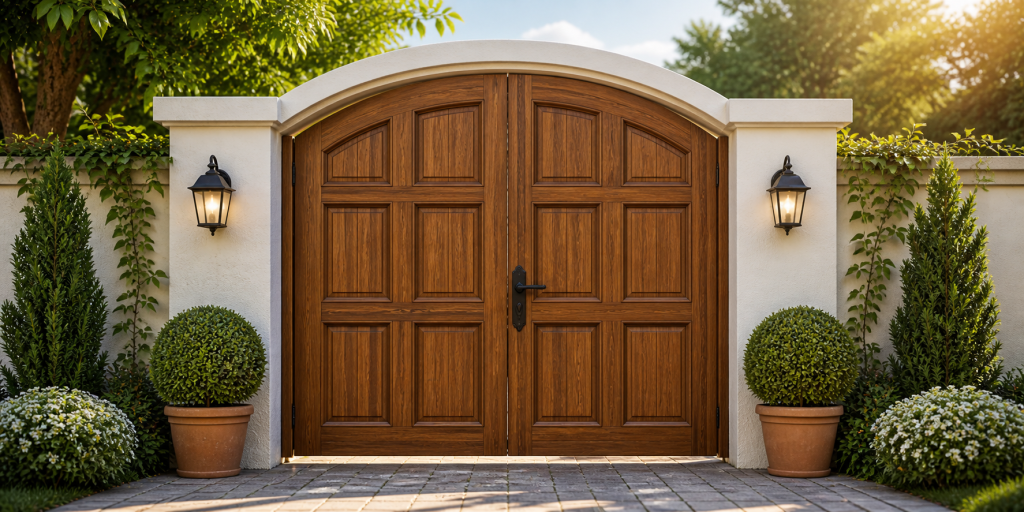Teak iroko ahşap bahçe kapısı
